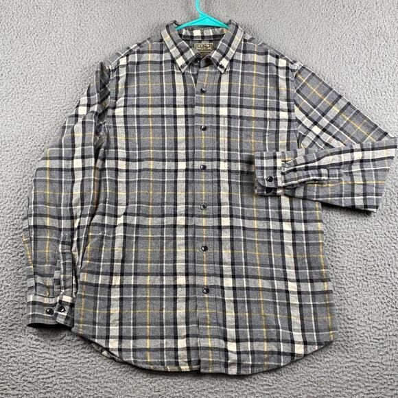 L.L.Bean Scotch Plaid Flannel Shirt Slightly Fitted Men's Medium Gray Plaid - Picture 1 of 10